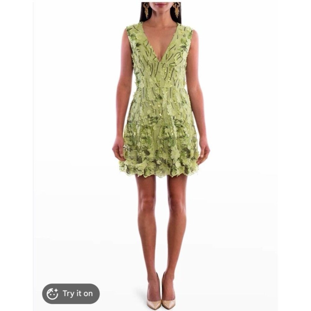 NWT Helsi Anna 3D Floral Beaded Mini Dress Light Chartreuse S